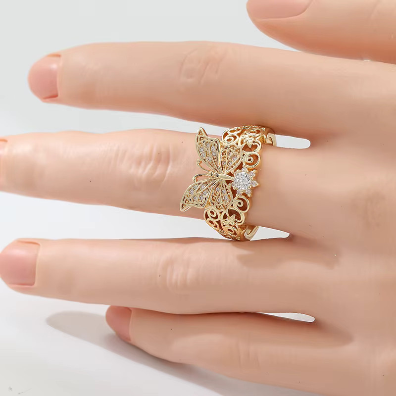 YoYo Schmetterling-Ring, Goldauflage, Zirkonia, Damen, Vintage - Bild 2