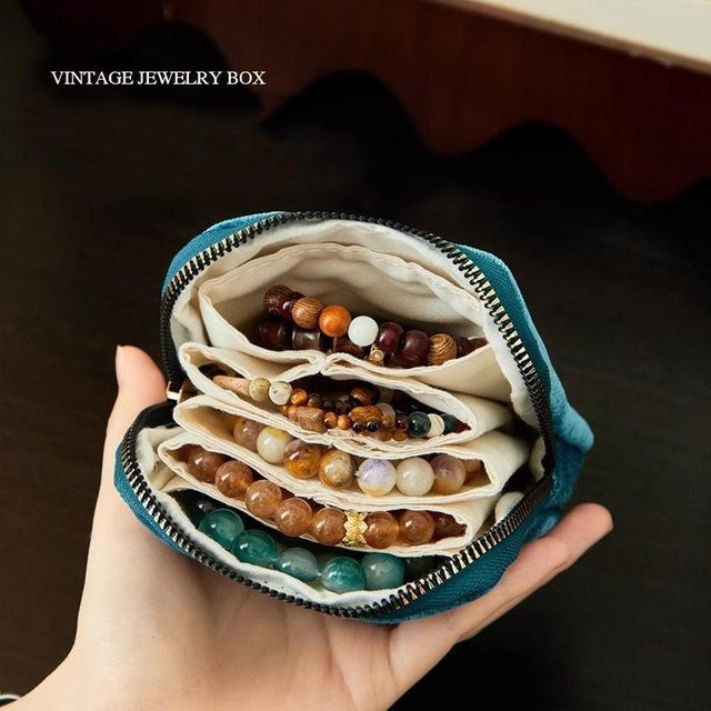 Kleine Schmuck-Organizer-Tasche mit Reißverschluss in Blau für Armbänder, Halsketten und Ohrringe zur Reiseaufbewahrung - Bild 1