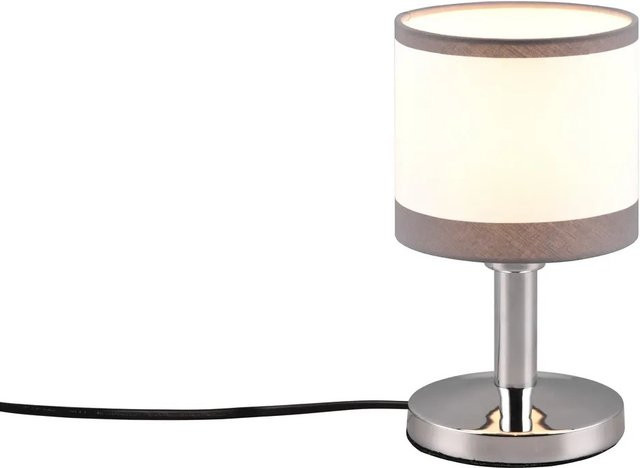 Reality Design Tischlampe Davos 1-flammig in Chrom und Grau mit Textilschirm B/T/H: 12 x 12 x 12 cm - Bild 1