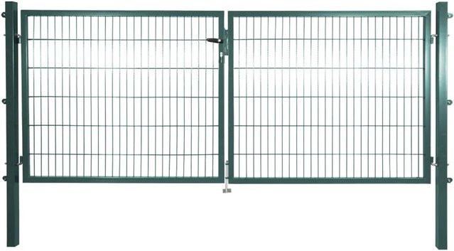 Solid Doppeltor aus Stahl in Grün mit Füllung für Doppelstabmatten, Breite: 120 cm, Höhe: 300 cm - Bild 1