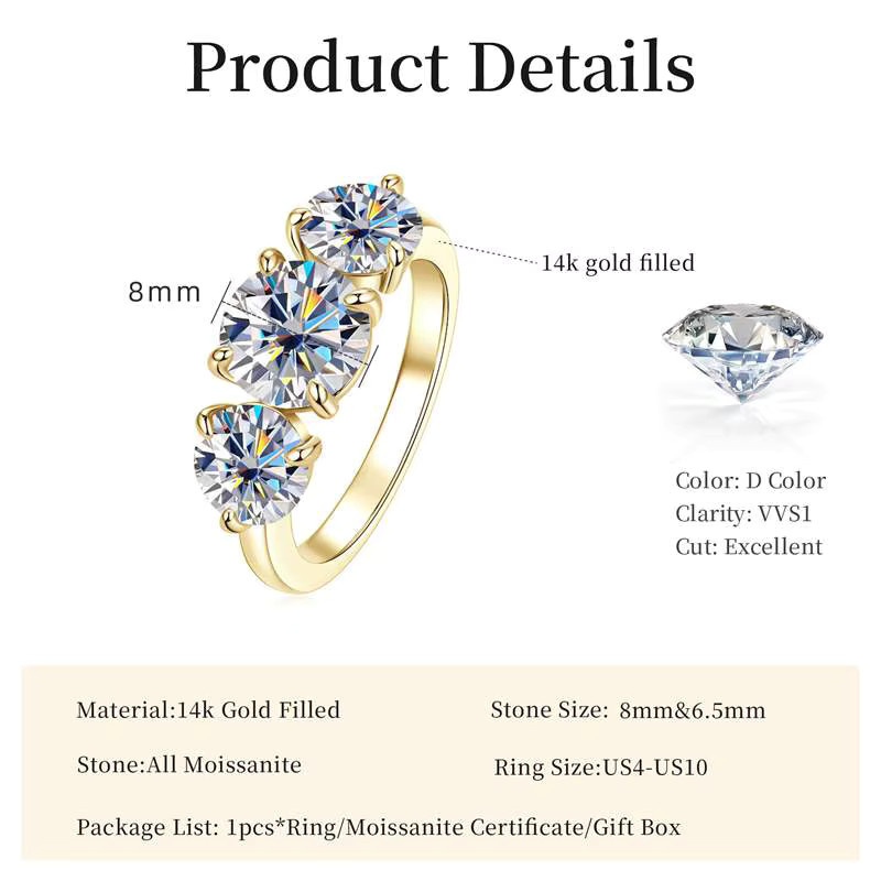 Lnngy Verlobungsring, Moissanit, 14 Karat Gold gefüllt, Damen - Bild 2