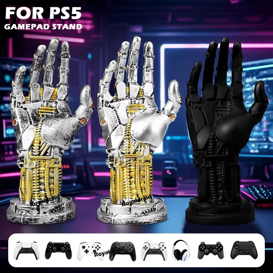 Ispoofer Spielcontroller-Aufbewahrungsständer mit mechanischem Arm für PS5 und PS4 Gamepads sowie Kopfhörerhalterung in Grau - Bild 6