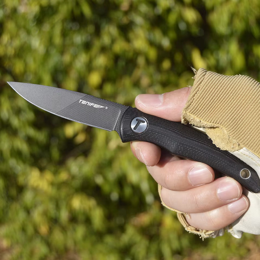 TONIFE Nova Kleines feststehendes Messer aus Edelstahl, gerades Daumenmesser in Schwarz für Outdoor, Jagd, Camping und EDC - Bild 2