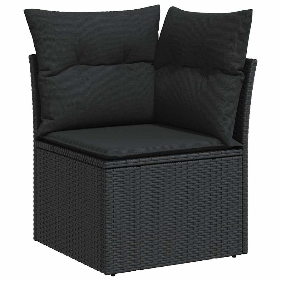vidaXL 7-tlg. Garten-Sofagarnitur in L-Form aus Polyrattan und Akazienholz mit Kissen, Schwarz - Bild 4