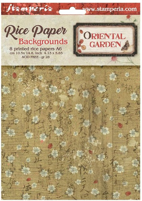 Stamperia Motiv-Strohseide Backgrounds Oriental Garden, 8er Set, Multicolor, DIN A6 - Bild 1