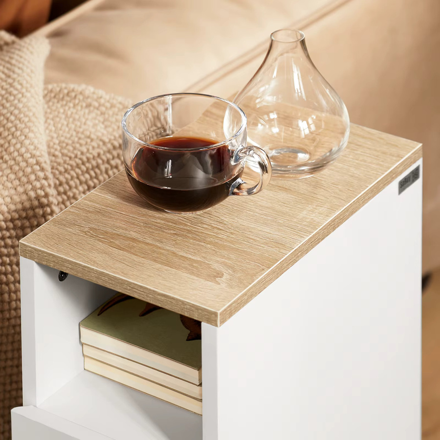 SoBuy Nachttisch FBT149-WN schmal mit 2 Schubladen und Ablage, Weiß, B: 20 cm, T: 35 cm, H: 60 cm - Bild 6