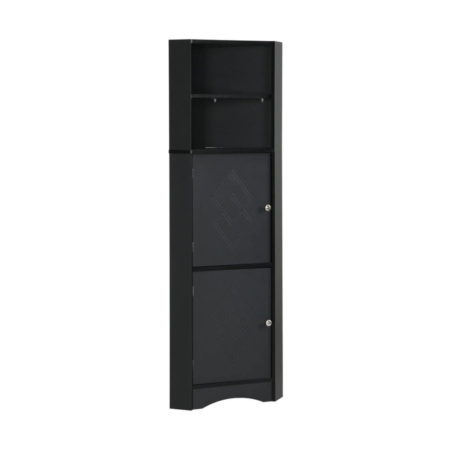 PXloue Eck-Badschrank in Schwarz mit Türen, offenen Fächern und Einlegeböden, H x B x T: 155,0 x 36,5 x 36,5 cm - Bild 2
