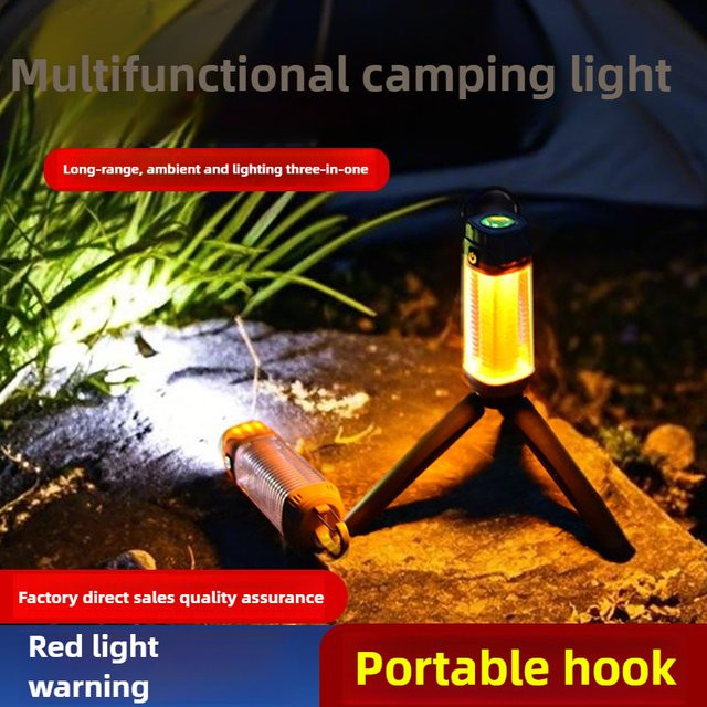 Multifunktionale LED Camping Lampe in Beige als tragbare Notfall Taschenlampe und Atmosphäre Lampe mit Akku für Outdoor und Garten - Bild 1