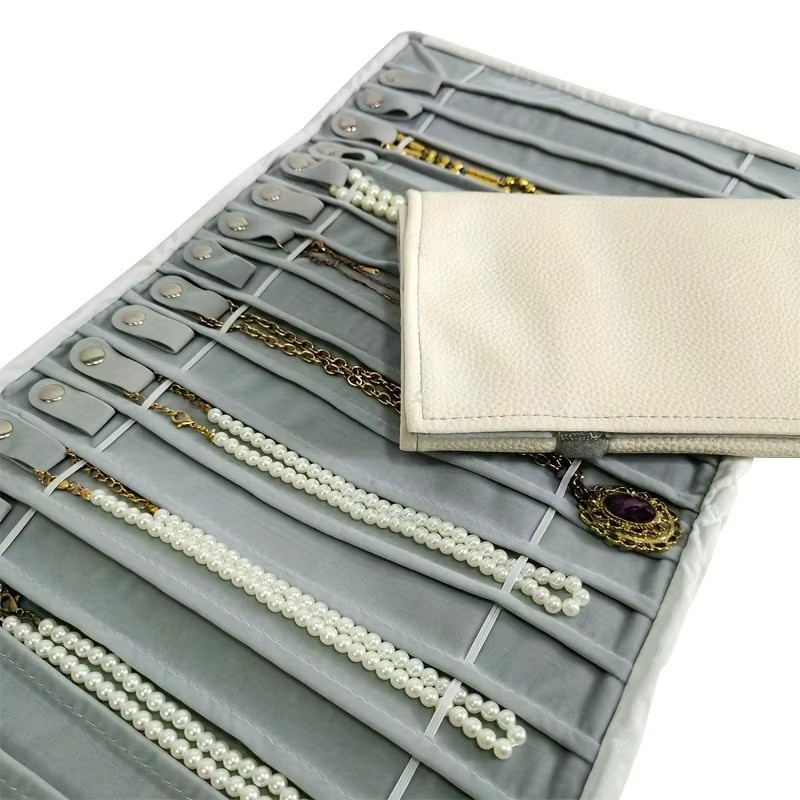 Lesaiyarr Schmuckrolle aus Leder als Reise-Schmuckorganizer und Aufbewahrungstasche für Halsketten in Beige und Pink, B/T/H: 14,5 x 14,5 x 14,5 cm - Bild 3