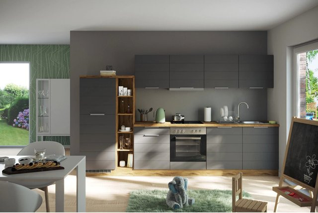 Held Möbel Küchenzeile in Matt Grau-Wotaneiche mit Breite: 330 cm, Höhe: 200 cm, Tiefe: 60 cm - Bild 1