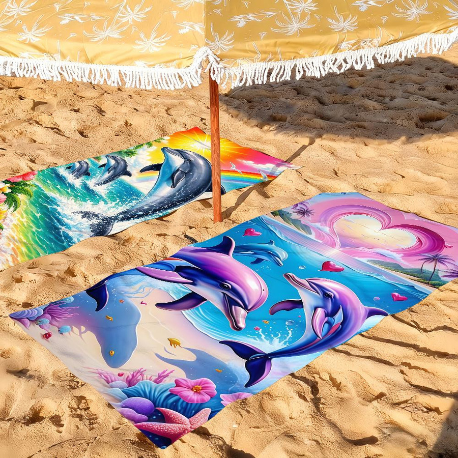Schnelltrocknendes Strandtuch mit tropischem Delfin-Aufdruck von Shanika Chen, B/H: 30 x 60 cm - Bild 1