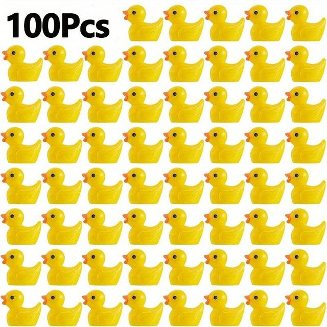 100 Stück KTY Miniaturfiguren Harz-Enten in Gelb und Beige als Deko-Ornamente für Garten und Handwerk - Bild 1