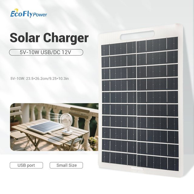 ecoflypower Solarpanel 5V 10W mit USB-A Anschluss in Schwarz für Outdoor, Wandern und Camping - Bild 1