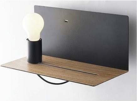 ECO-Light Wandleuchte FLASH I-FLASH-AP NER in Schwarz und Naturholzoptik mit E27 Fassung und verstellbarem Leuchtmittel - Bild 1