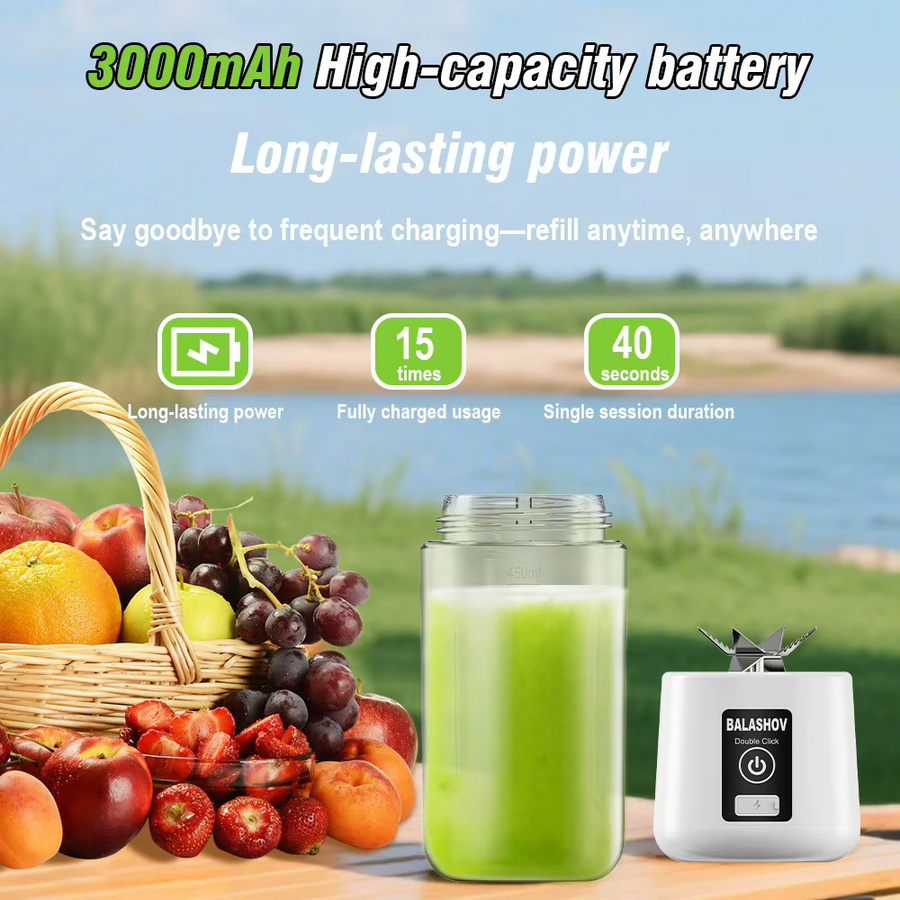 BALASHOV Tragbarer Elektrischer Mixer in Grün, Multifunktionaler Mini-Fruchtsaftmixer mit 450 ml Volumen, USB-aufladbar - Bild 2