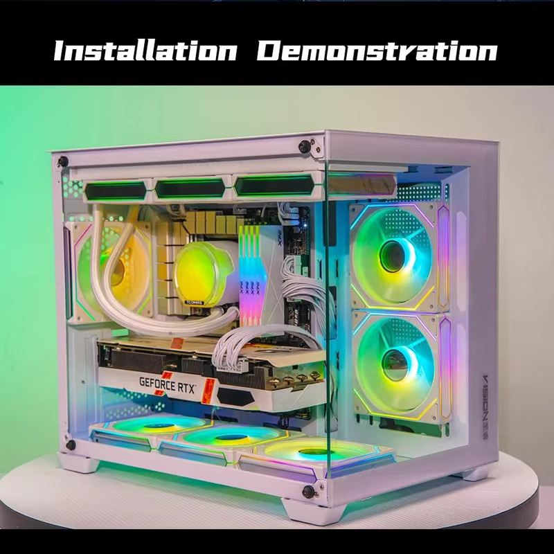 Leopard Prism 6Pro ARGB PC-Gehäuselüfter 120 mm in Weiß mit 3-seitigem Infinite Mirror, 5V 3PIN Motherboard Lighting Sync und 4PIN PWM - Bild 5