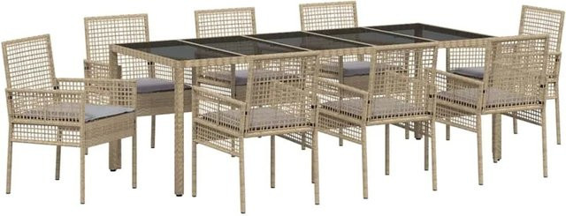 vidaXL Garten Essgruppe 9-teilig aus Poly Rattan und Stahl in Beige mit Glastisch - Bild 1
