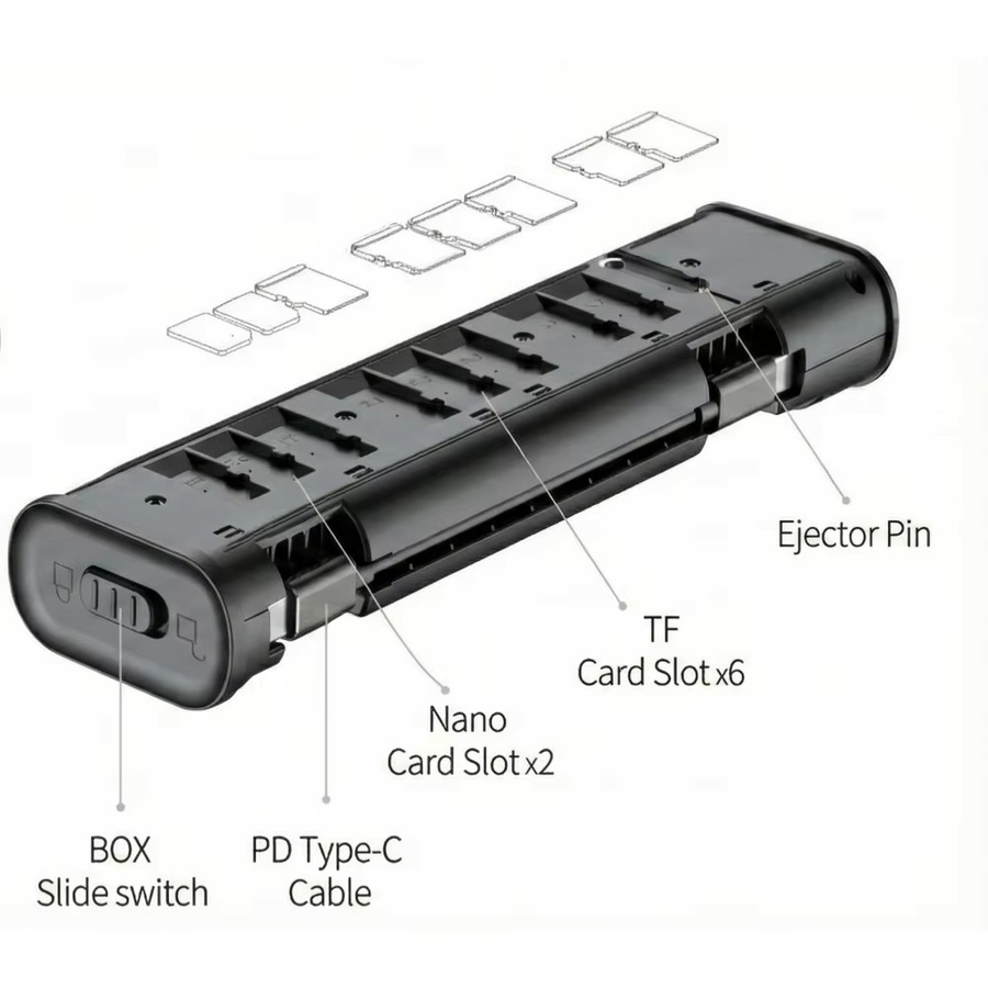 Budi 18650 Akku-Schnellladegerät 20W PD Powerbank mit Entfernungswerkzeug und SIM/TF-Karten-Aufbewahrung in Schwarz - Bild 3