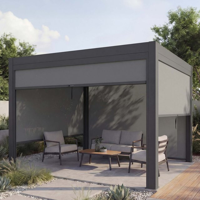 MCW Pergola L46 Lamellen-Pavillon mit Seitenwand und Alu-Gestell, Anthrazit, B/T: 300 x 300 cm, H: 220 cm - Bild 1