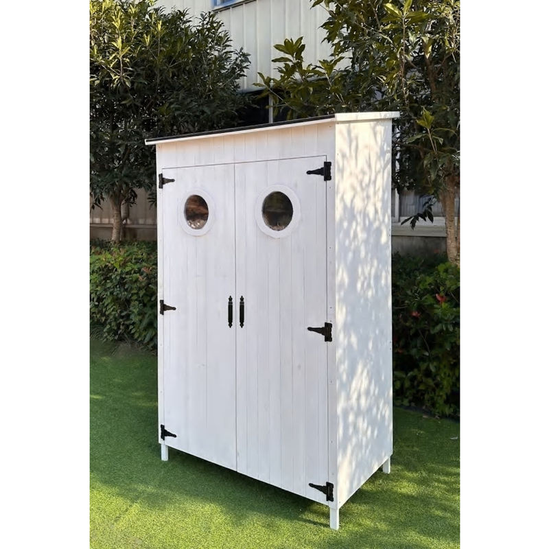 Leco Gartenschrank Toni aus Tannenholz in Weiß mit Glastüren, B/T/H: 118 x 70 x 190 cm - Bild 3