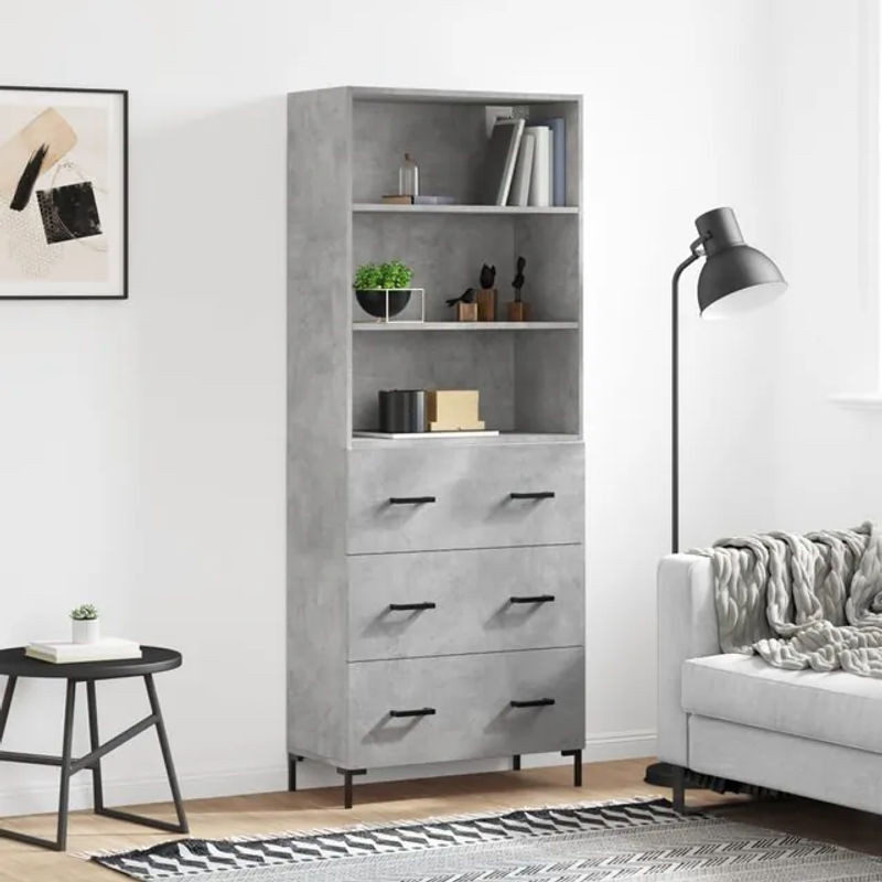 Vidaxl Vitrinenschrank Industrial Modern in Beton Grau aus Holzwerkstoff und Metall, B: 69,5 cm, T: 34 cm, H: 180 cm - Bild 1