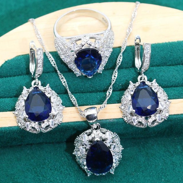 YIRAN Schmuck-Set, Ring, Halskette, Ohrringe, Kupfer, Silber, Zirkonia, Damen - Bild 1