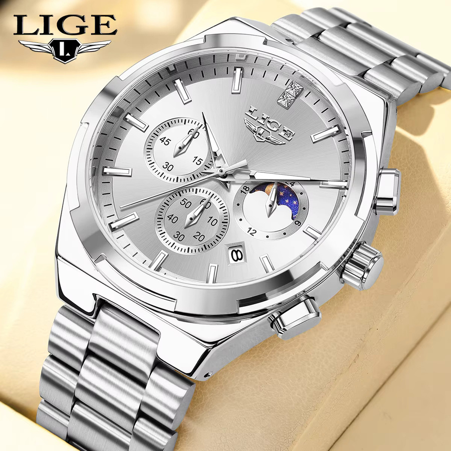 LIGE Armbanduhr, Chronograph, Quarz, Edelstahl, Silber, Damen - Bild 6