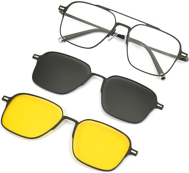 Dote 1/3 In 1 Magnetische Aufsteck-Sonnenbrille, Vollrand, Square, Metall, Grau, Unisex - Bild 1