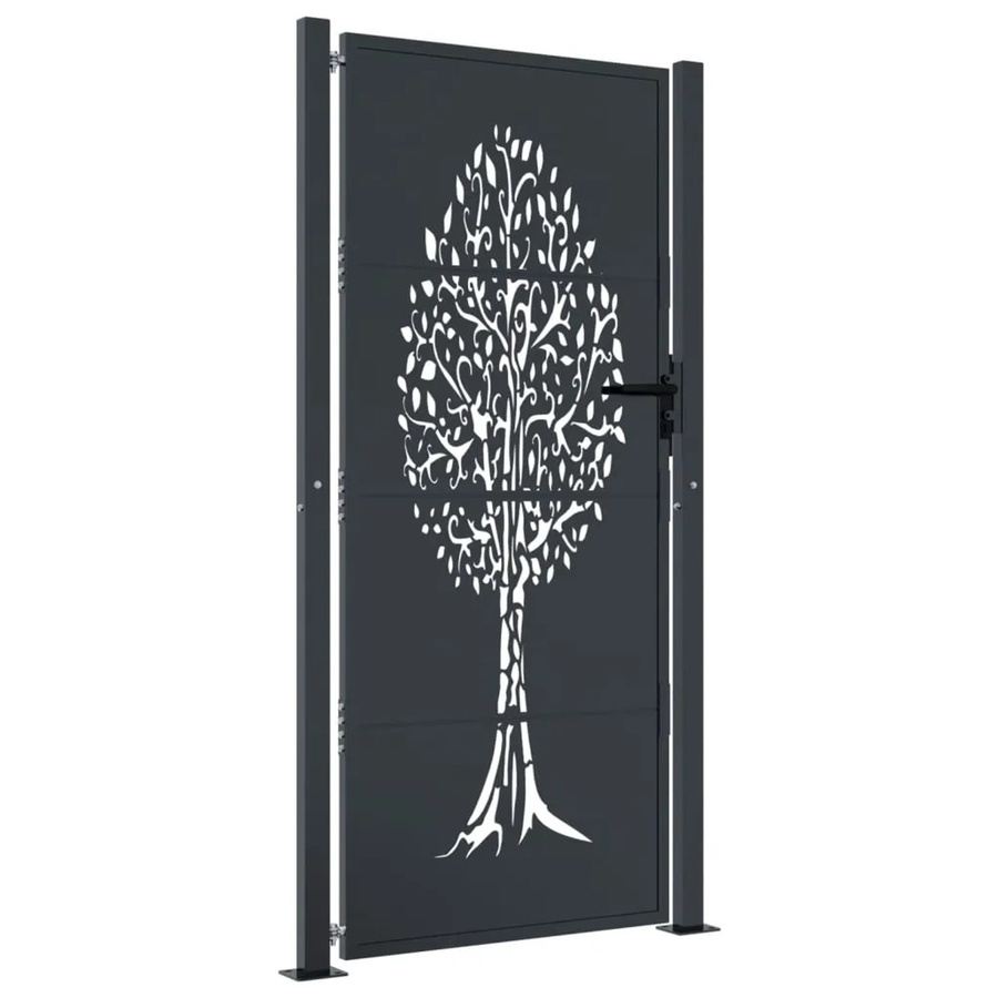 vidaXL Gartentor aus verzinktem Stahl in Anthrazit mit Baum-Design, B: 110 cm, H: 205 cm - Bild 2