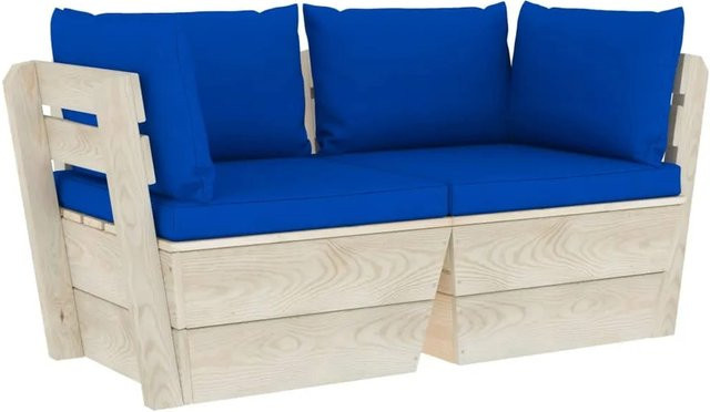 vidaXL Garten-Palettensofa L-Form aus Fichtenholz mit blauen und braunen Kissen - Bild 1