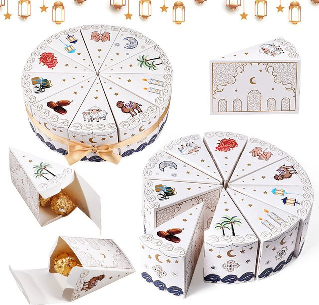 10er Set Eid Mubarak Geschenkboxen aus Papier in Weiß für Ramadan und Islamische Feierlichkeiten - Bild 1