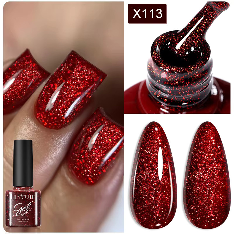 LILYCUTE Gel-Nagellack Ancola Rot Glitzer, 6 x 7 ml, Glänzend - Bild 1