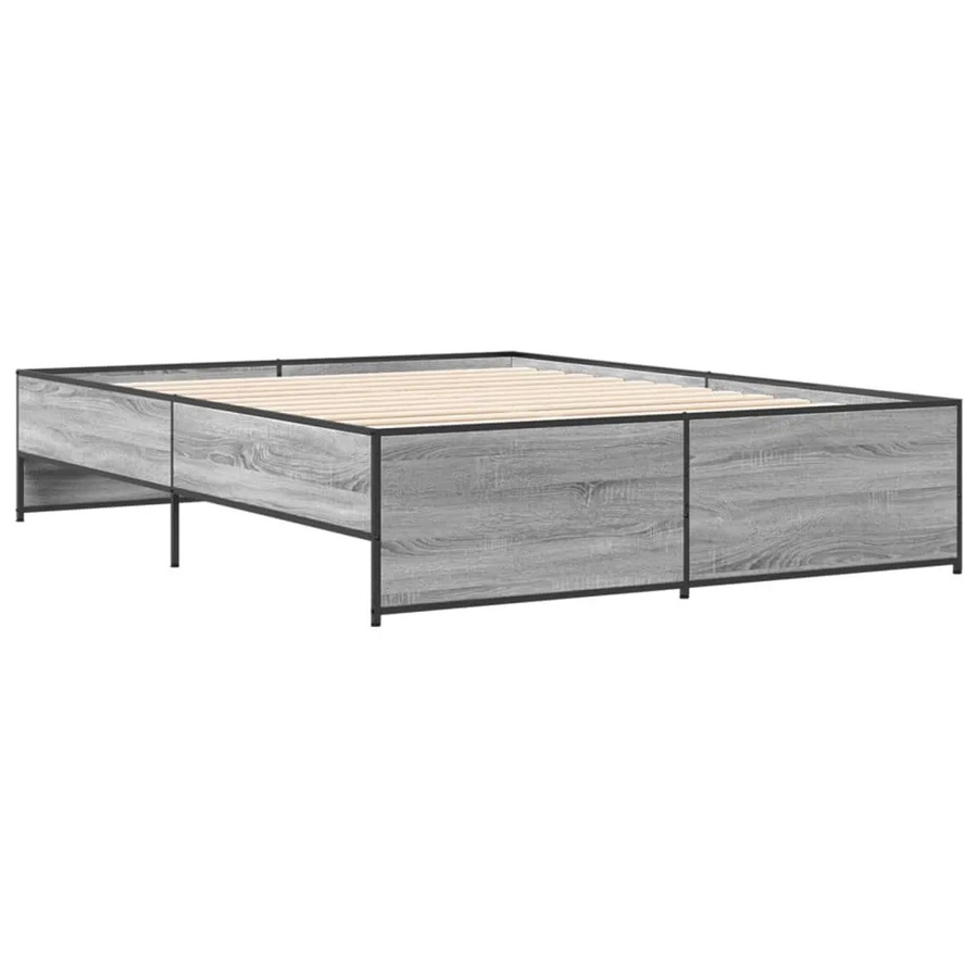 vidaXL Bettgestell aus Holzwerkstoff und Metall in Grau Sonoma, B/T/H: 140 x 200 x 40,5 cm - Bild 2