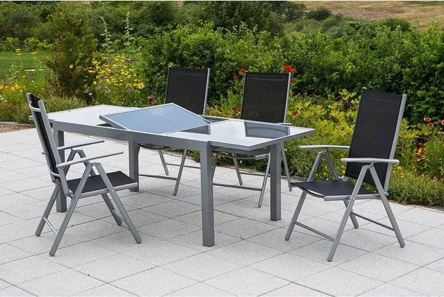 Merxx Gartenmöbel-Set Amalfi 5-tlg. in Schwarz mit ausziehbarem Glastisch, B/T/H: 180 x 90 x 75 cm - Bild 1