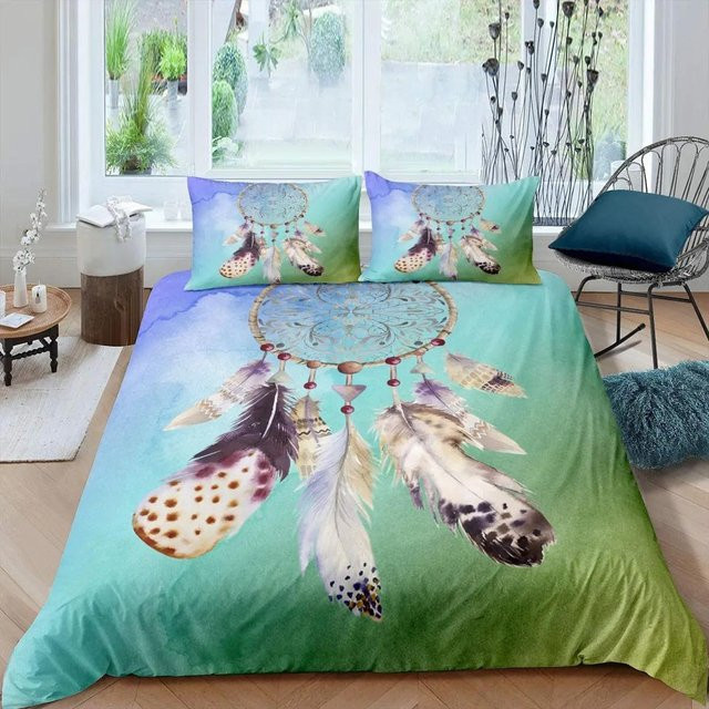Bettwäsche Set Traumfänger Galaxie von Your Warm Home in Multicolour, Boho Feder Design, Polyester Microfaser, B/H: 135 x 200 cm - Bild 1