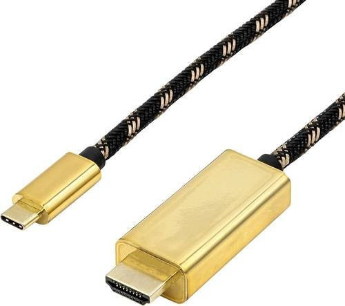 Roline USB-C auf HDMI Adapterkabel Schwarz/Gold, Länge: 2,00 m - Bild 1