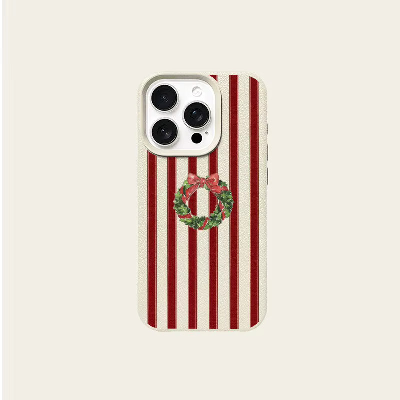 Rote Handyhülle mit Weihnachtskranz-Muster und Litschi-Textur für Apple iPhone Modelle, weiche Abdeckung - Bild 5