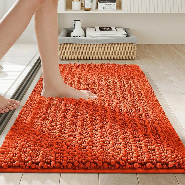 Weicher Chenille-Badezimmerteppich in Zinnoberrot, rutschfest und saugfähig, Hochflor-Design, One Size - Bild 1