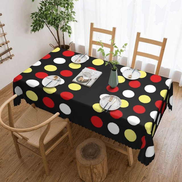 JINGYUE Pet Rechteckige Tischdecke mit bunten Punkten in Rot, Weiß, Gelb und Blau, B: 137 cm, L: 183 cm - Bild 1