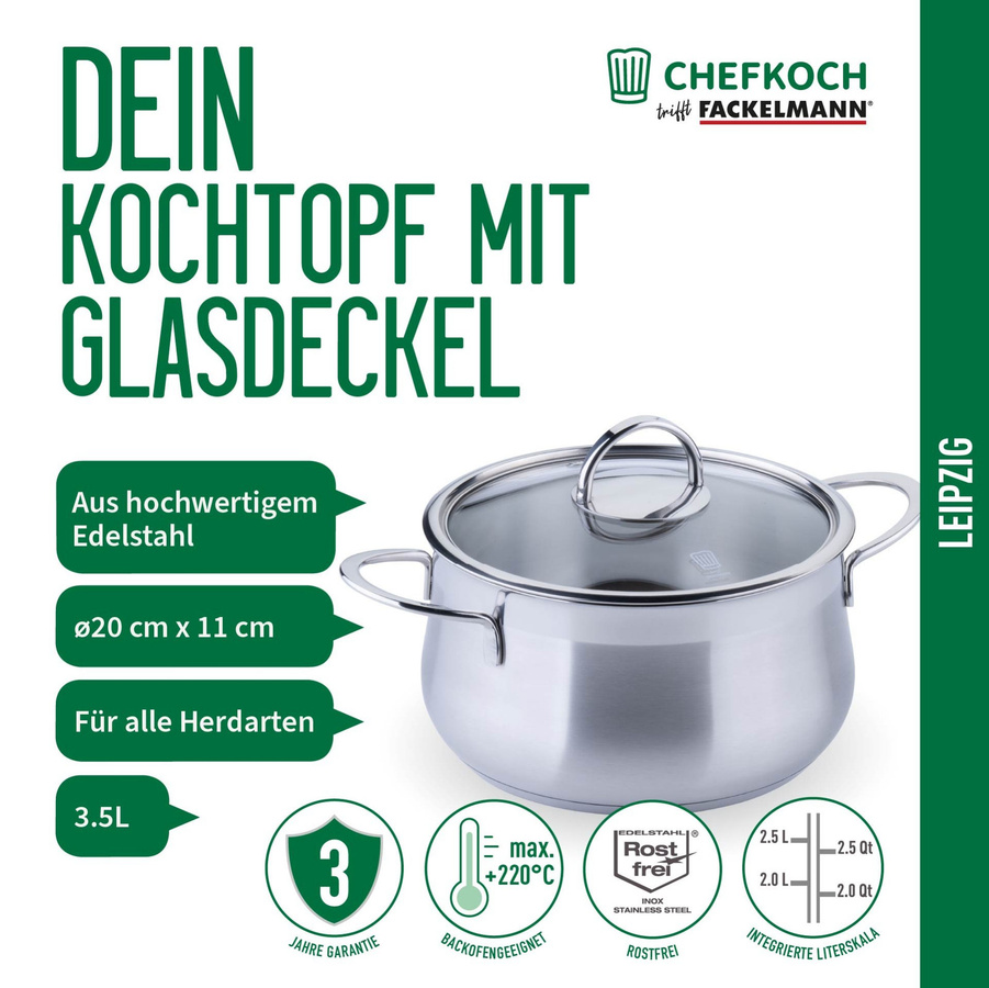 Fackelmann Kochtopf Leipzig mit Glasdeckel, Silber, Durchmesser: 20 cm - Bild 3