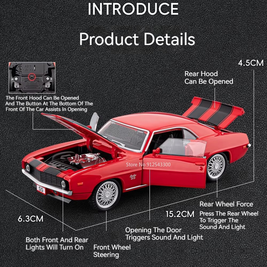 caipo Camaro SS Modell Sportwagen, 1:32, mit Licht und Sound, blau - Bild 2
