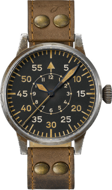 Laco Fliegeruhr, Handaufzug, Edelstahl, 39 mm, Leder, Schwarz - Bild 1