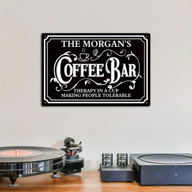 Personalisiertes Metallschild CIFBUY The Morgan's Coffee Bar in Rot und Schwarz mit individuellem Text im Vintage-Design - Bild 1
