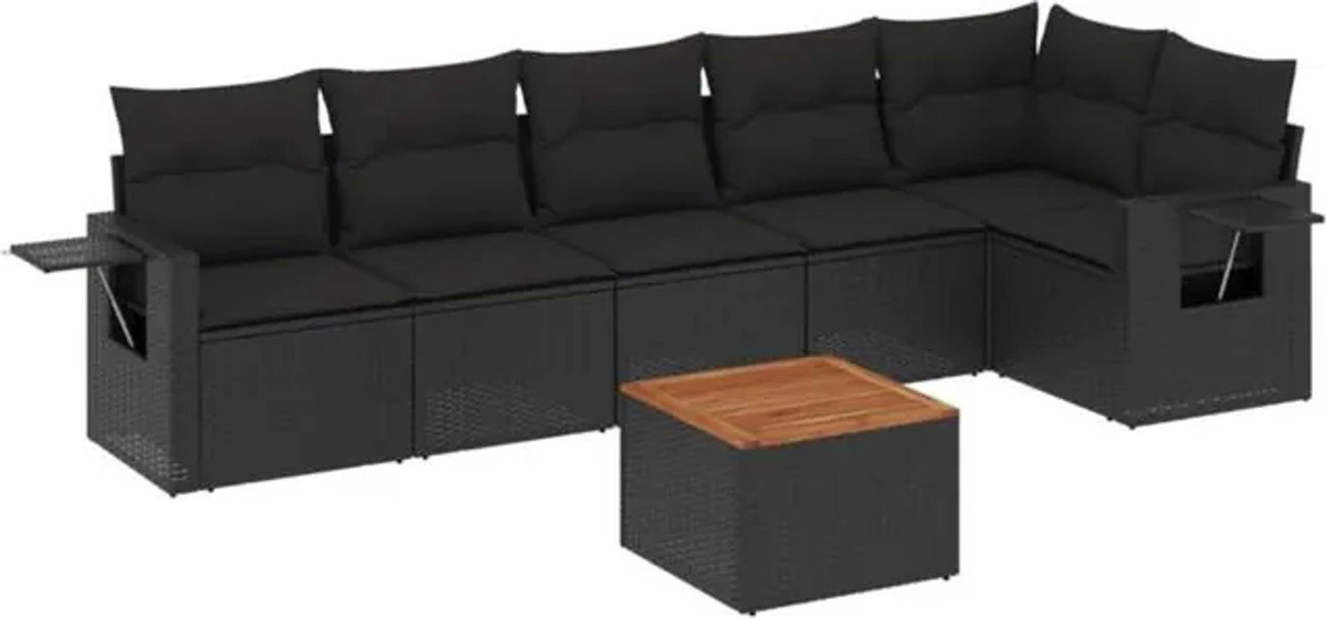 7-teilige moderne Garten-Sofagarnitur aus Polyrattan mit Kissen in Schwarz von vidaxl - Bild 1