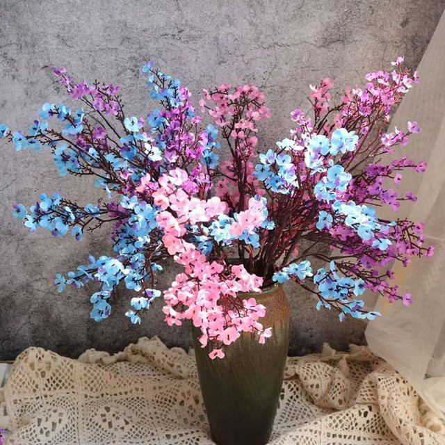 ZQCY Künstliche Kirschblüten und Gypsophila Zweige in Schwarz und Multicolour für deine Hochzeitsdekoration und Heimdekoration, 5 Stück - Bild 1