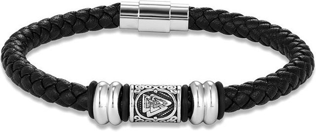 YULIN Wikingerarmband Leder, Edelstahl, Schwarz, 23cm, Unisex - Bild 1