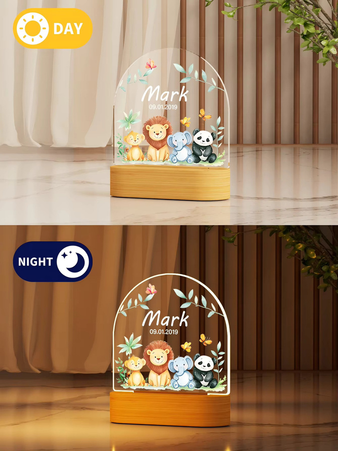 Personalisierbares 3D LED Nachtlicht mit Tierthema und warmweißem Licht für Kinderzimmer, Mehrfarbig - Bild 3