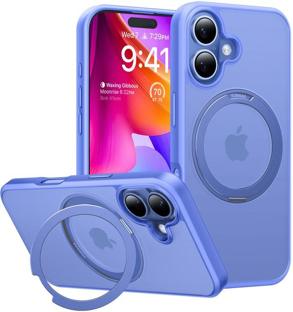 Torras Ostand Pro Series Handyhülle für iPhone 16 in Transparent Blue - Bild 1