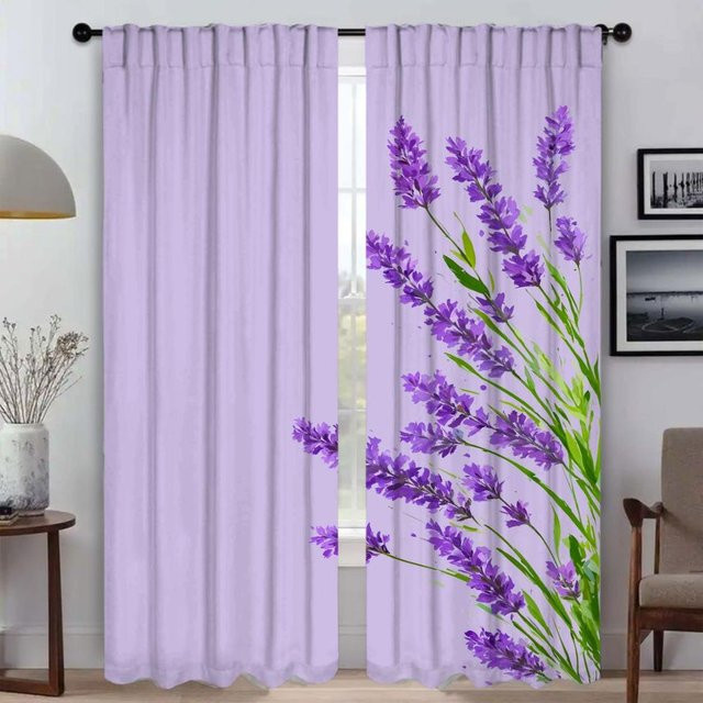 A Little Flowers Elegante Zimmervorhänge aus Tüll mit floralem Muster, 2-teilig, Lila, Breite: 50 cm, Höhe: 70 cm - Bild 1