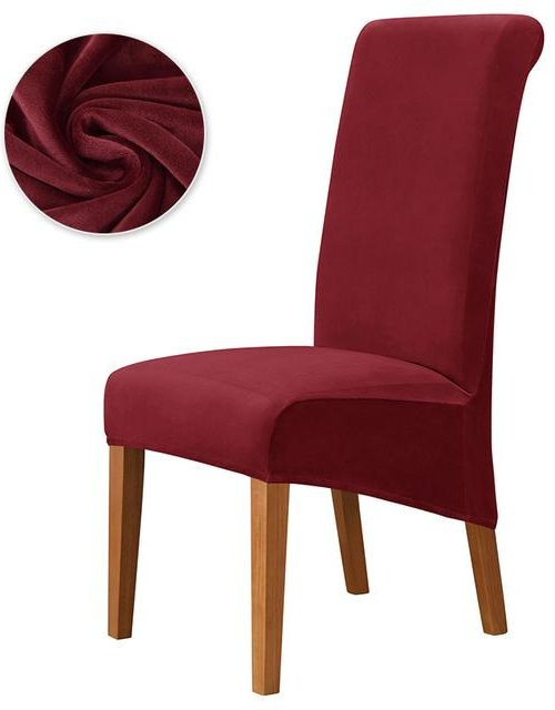 Dehnbarer Samt Esszimmerstuhlbezug mit hoher Rückenlehne in Rot von Your Warm Home - Bild 1